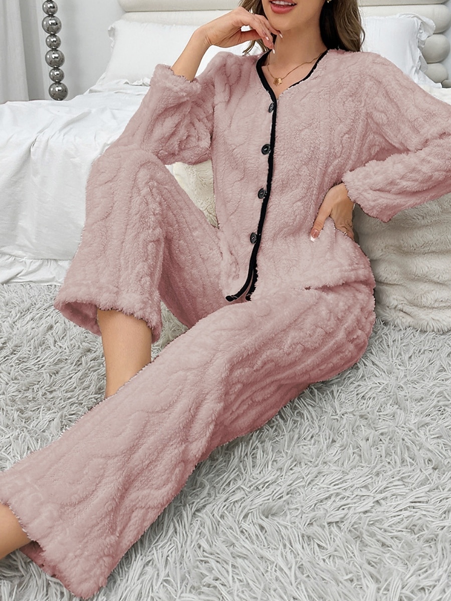 Γυναικεία Σετ Πυτζάμες Καθημερινό Ανατομικό Μονόχρωμες Ελαστική μέση Παντελόνι Σπίτι Καθημερινά Μακρυμάνικο Λαιμόκοψη V Λευκό Ανθισμένο Ροζ Άνοιξη Φθινόπωρο Χειμώνας Κανονικό 2026 - $31.99 –P6