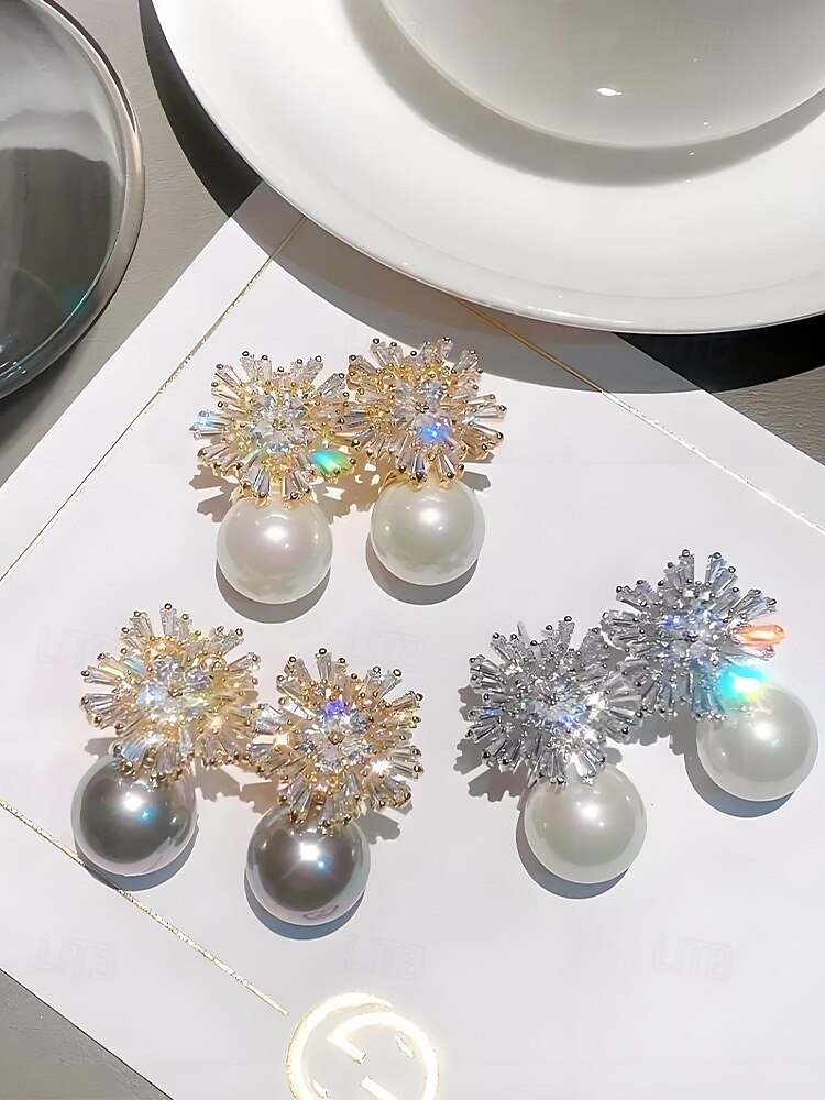Women's Christmas Pearl and Crystal Snowflake Earrings, Alloy Material, Available in Red, White, and Multiple Colors – Perfect Holiday Gift 2026 - $11.99 –P5