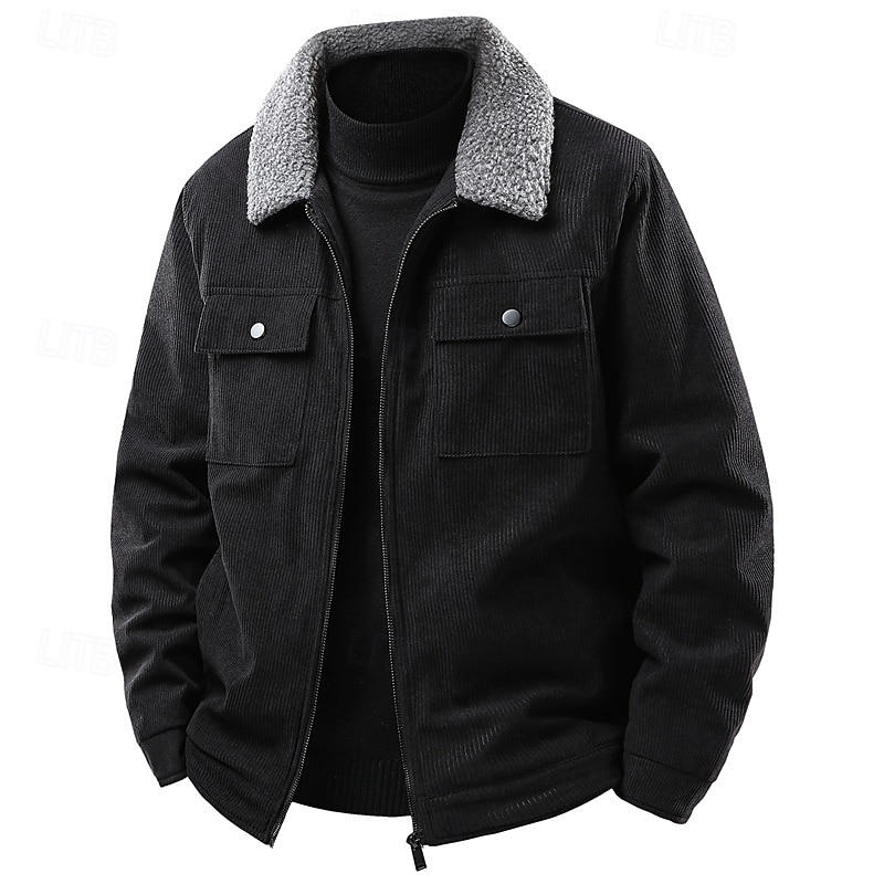 Homens Jaqueta de Inverno Casaco de lã Jaqueta casual Férias Diário Térmico / Quente Bolsos Tosão Outono Inverno Tecido Moda Roupa de rua Lapela Padrão Preto cáqui Verde Tropa Cinzento Casaco de 2026 por $48.99 –P14