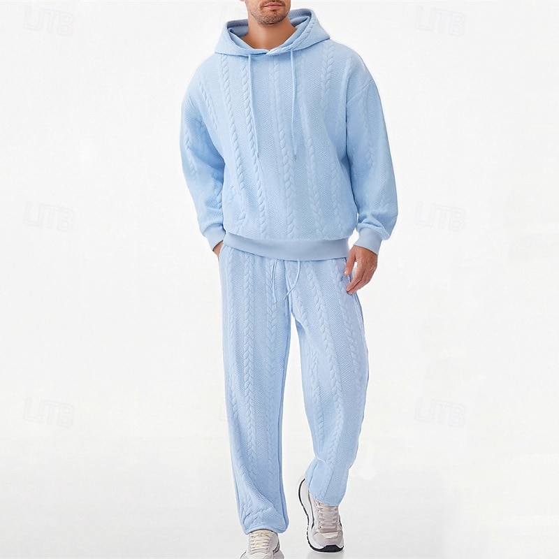 Men's Hoodie Tracksuit Hoodie & Pants Outfit Set Hoodies Set Hoodie Outdoor Daily Sports Jacquard Drawstring Pocket Plain Black Orange Khaki Polyester Activewear Fashion Streetwear Spring 2026 - $53.99 –P17
