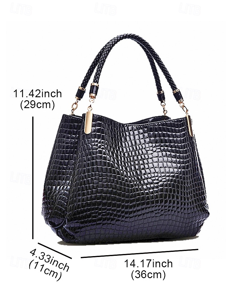Women's Christmas Croc-Embossed Faux Leather Handbag, Holiday-Ready, Available in Red, Blue, and Black – Stylish Winter Shoulder Bag with Adjustable Strap and Gold Accents 2026 - $26.99 –P9