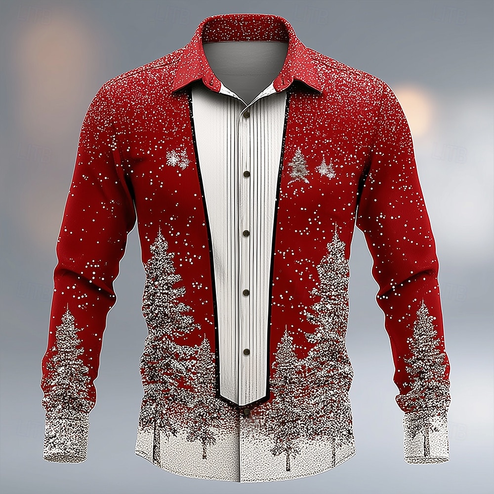 Natale Per uomo Costume di Natale Colletto finto e design del vestito Camicia da smoking stampata con cravatta Camicia Camicia con Bottoni Manica Lunga Divertente All'aperto Ferie Primavera Autunno del 2026 a $28.99 –P1