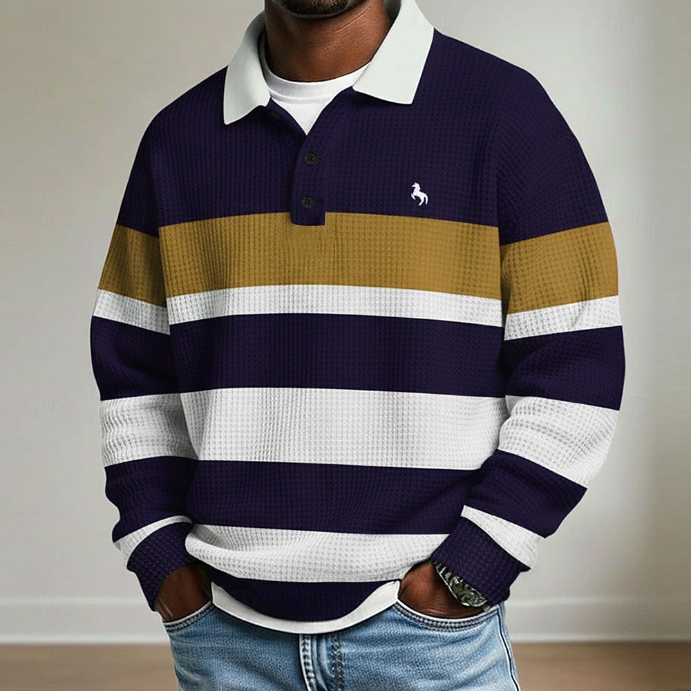 Herre Horisontale strips Vaffel poloskjorter Rugby poloskjorter Langermet Poloskjorter Skjorter med krage Fritid treningsklær Dagligdagstøy Knapper Vår Høst Vinter Rød 2026 - $26.99 –P3