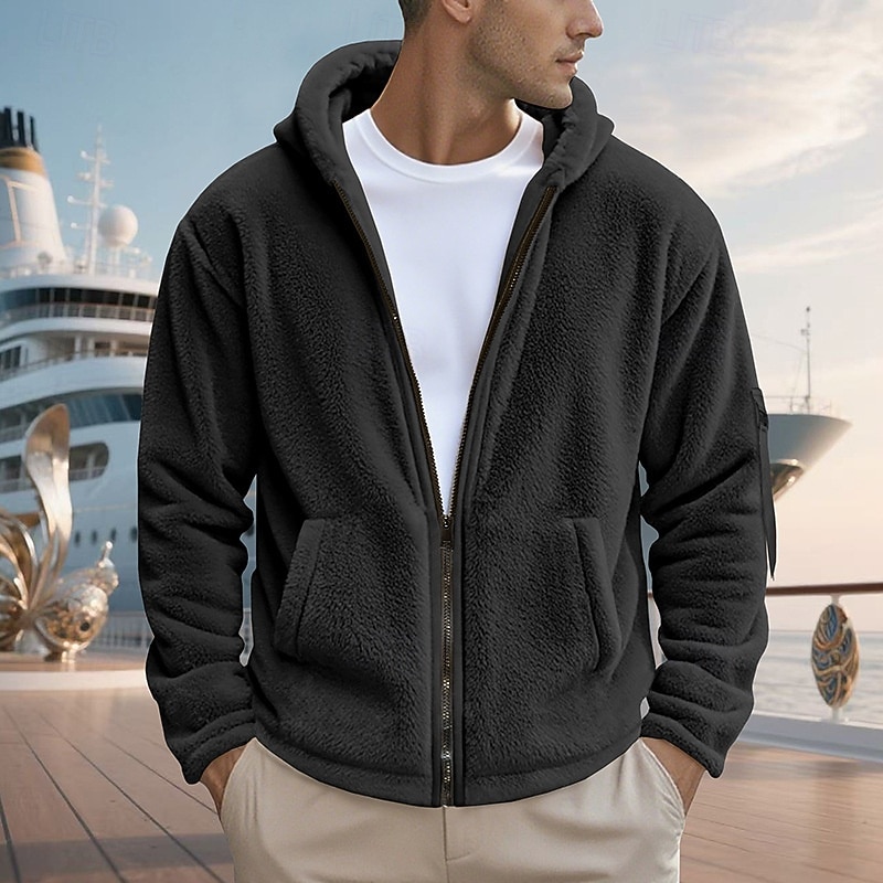 Men's Winter Coat Teddy Coat Casual Jacket Outdoor Casual Thermal Warm Pocket Full Zip Fall Winter Plaid Streetwear Sports & Outdoors Hooded Regular Dark Gray Black Navy Blue Khaki Jacket 2026 - $33.99 –P10
