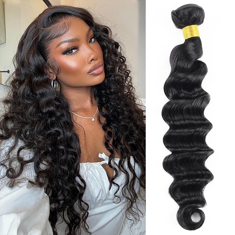 Cabelo humano brasileiro 1B # cor preta natural, solto, tom profundo, 1 pacote de 10 a 30 polegadas de 2026 por $54.99 –P1