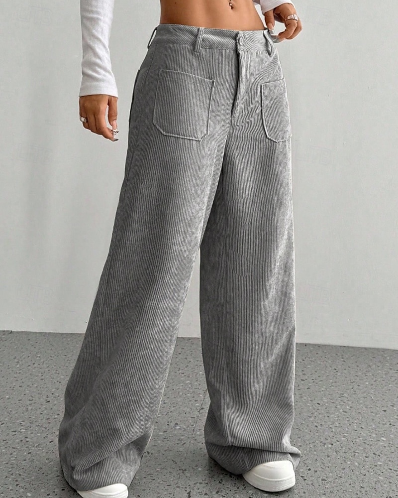 Per donna Culotte Gamba Larga Chinos Streetwear Casual Lunghezza intera Vita media Semplice Tasca Elastico in vita Confortevole Inelastico Quotidiano All'aperto Vacanza Aalbicocca Grigio Blu marina del 2026 a $14.49 –P8