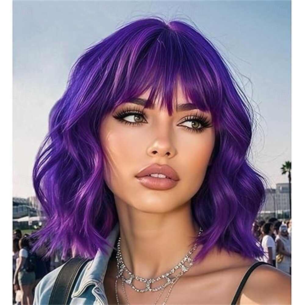 Parrucca di Carnevale 2026 Rosa Blu Viola Riccio Ciocca Corto Parrucca sintetica da festival Martedì grasso Parata Capelli per costumi da cosplay per Da donna del 2026 a $21.99 –P7