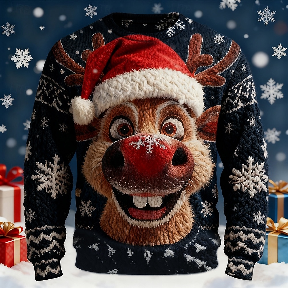 סוודר חג המולד המכוער בגדי ריקוד גברים כל אחד דפוס סוודר סוודר סריגים צווארון צווארון יום יומי חופשה יומי Keep Warm שרוול ארוך אביב סתיו חורף שחור אודם פול 2025 - $36.99 –P12