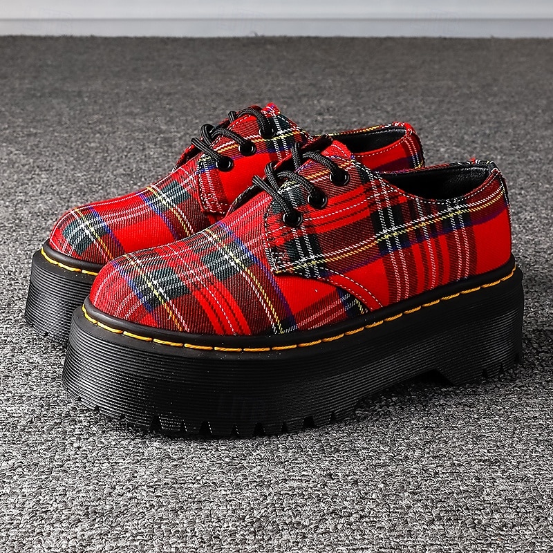 Röda rutiga herrsneakers – trendigt mönster och bekväm passform, perfekta för julutflykter och avslappnade högtidssammankomster 2026 - $79.99 –P3