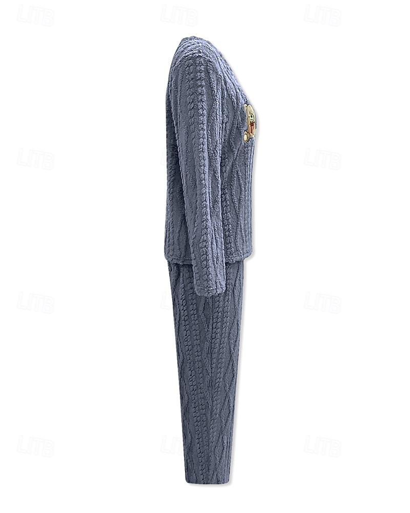 Női Pizsamák Lounge-ruházat Flanel Meleg Divat Tiszta szín Zsinór Rugalmas derék Nadrág Vakáció Otthon Napi Hosszú ujj Terített nyak Barna Szürke Ősz Tél Laza öltözet 2025 - $32.99 –P11