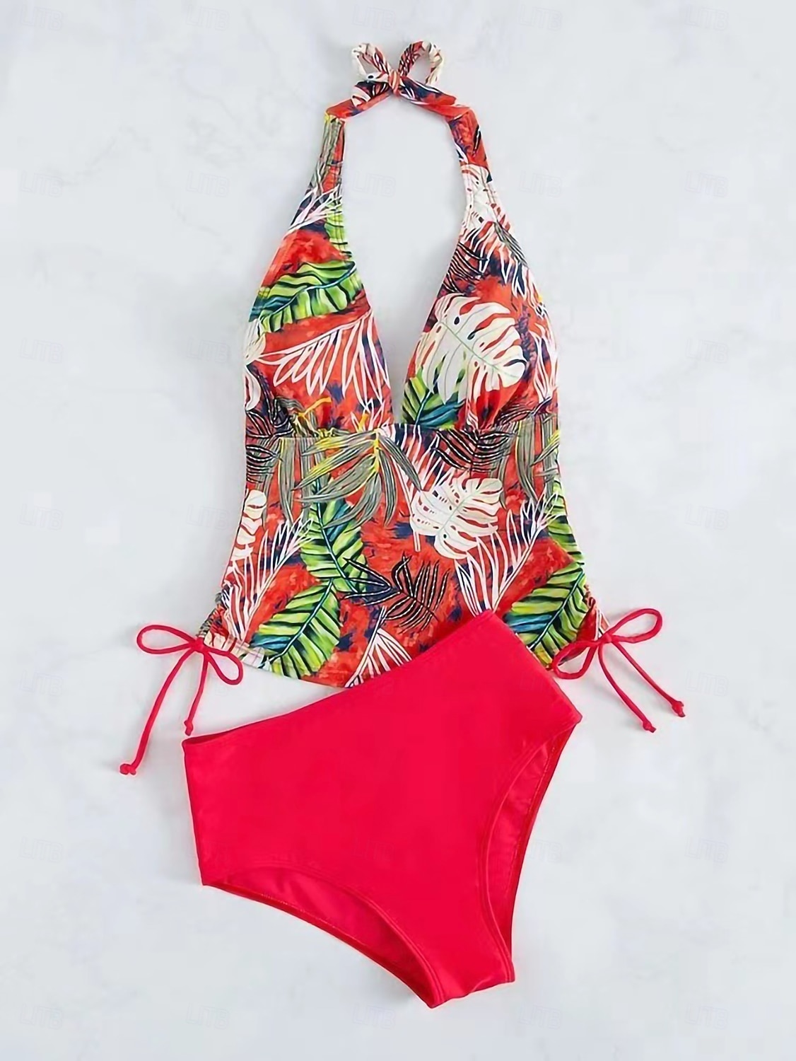 Costume da bagno tankini da donna 2 pezzi arricciato palmo cheeky controllo pancia vita alta slinguato senza schiena vacanza in spiaggia scollatura a halter floreale senza maniche del 2026 a $22.99 –P10