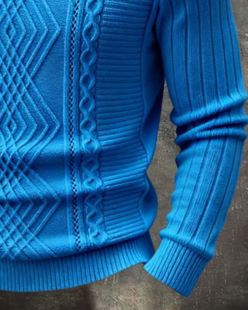 Herren Pullover Strickpullover Gerippt Zopfmuster Stricken Normale Oberteile Gestrickt Einfarbig Stehkragen Mode Streetwear Lässig Alltagskleidung Bekleidung Herbst Winter Blau Schwarz S M L 2026 - $42.99 –P7