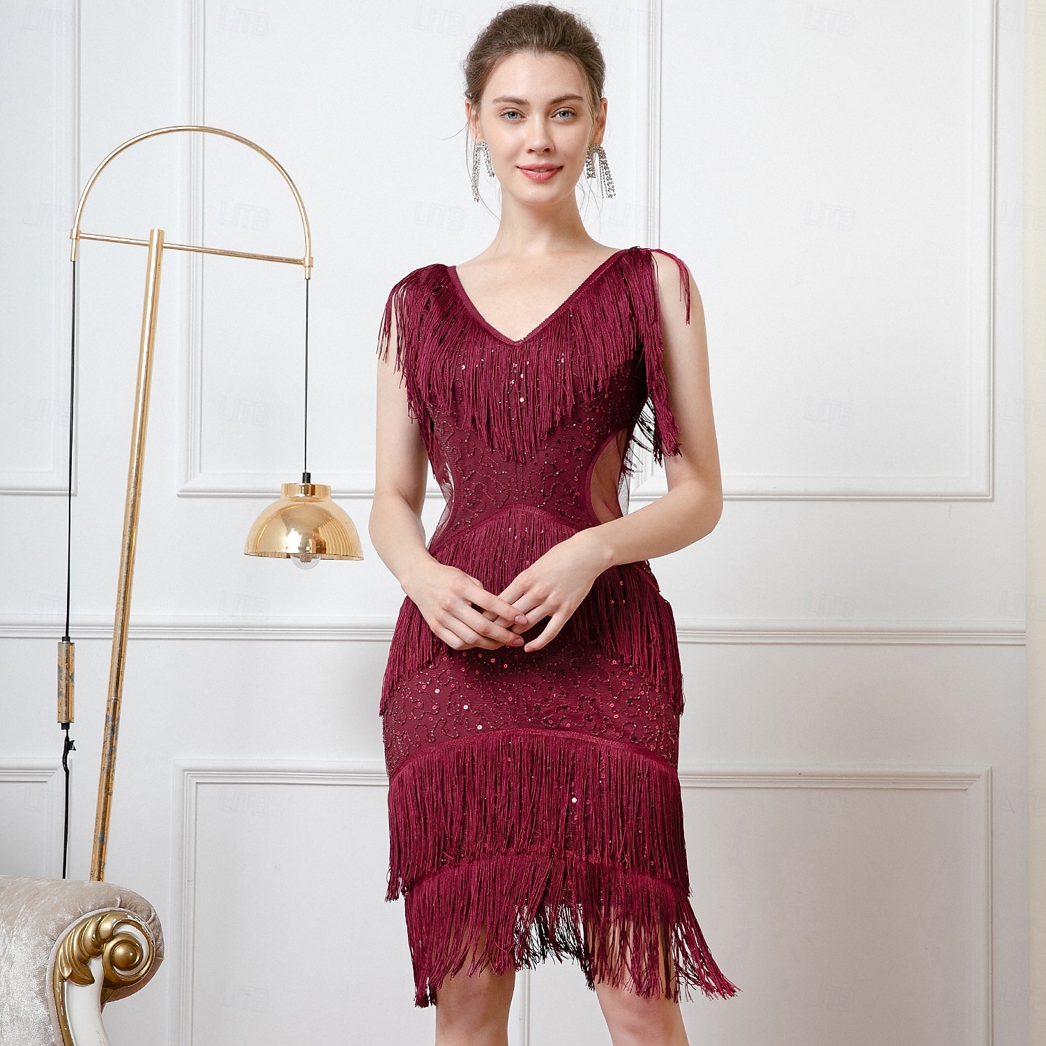Roaring 20s 1920s Knee Length Flapper Dress Sleeveless The Great Gatsby Flapper Girl Sequins Fringe V Neck Fancy Dress Women's Christmas Carnival speakeasy Masquerade Retro Theme Party Adults Dress 2026 - $47.99 –P14