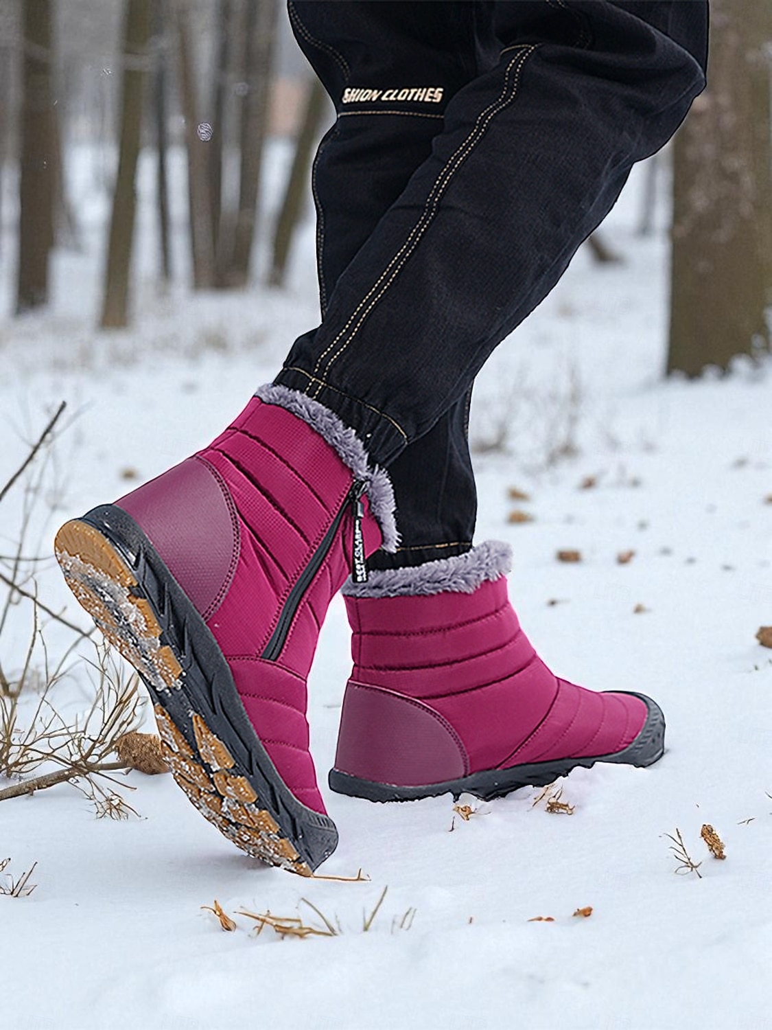 Women's Burgundy Fur Lined Ankle Boots - Waterproof Winter Snow Shoes with Anti-Slip Rubber Sole, Warm Cozy Footwear for Outdoor and Casual Wear 2026 - $54.99 –P3