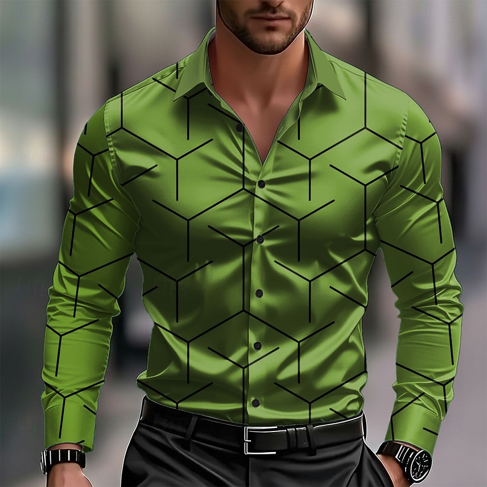 Men's Geometric Pattern Line Shirt Satin Shirt Dress Shirt Long Sleeve Business Casual Vacation Dailywear Summer Spring Fall Turndown 3D Print Button Up Shirts Blue White Pink Red Green 2026 - $29.99 –P3