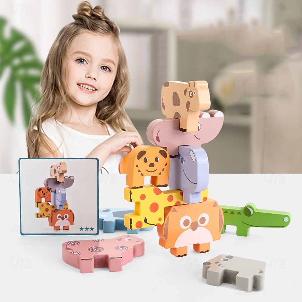 צעצועי עץ להערמת חיות לפעוטות - קוביות איזון מונטסורי - משחק הערמה חינוכי לילדים 3 2025 - $27.99 –P1