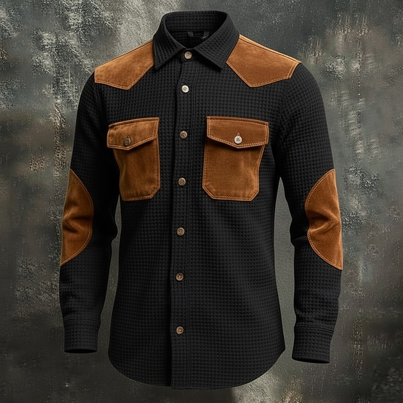 Per uomo Camicia Camicia a nido d'ape Camicia casual Camicia vintage Camicia con Bottoni Camicia cargo Nero Kaki Manica Lunga Blocco di colori Bavero All'aperto Casuale Patchwork Abbigliamento Moda del 2026 a $28.99 –P3