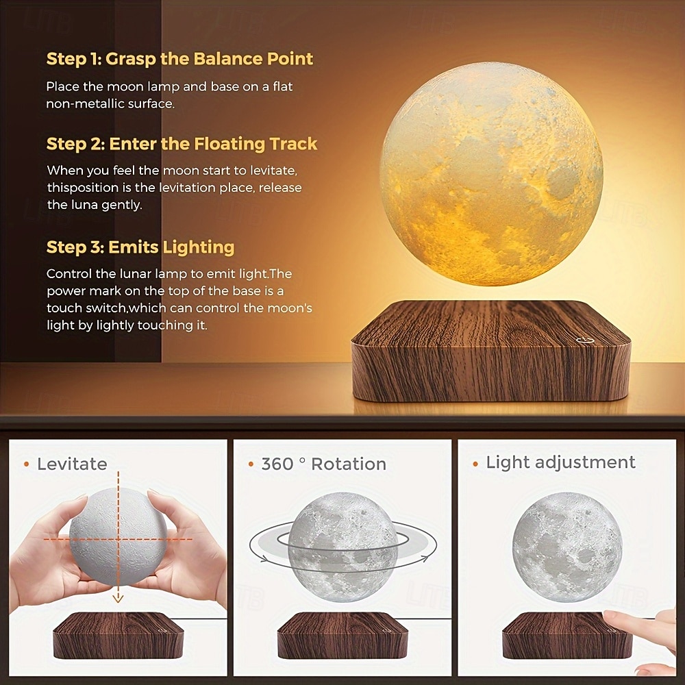 Floating Moon Lamp Magnetic Rotating Lunar Night Light 3 Color Modes Suitable for Home Office Desk Decoration Unique Bedroom Lighting Cool Tech Gadget Valentine's Day Gift 2026 - $119.99 –P7