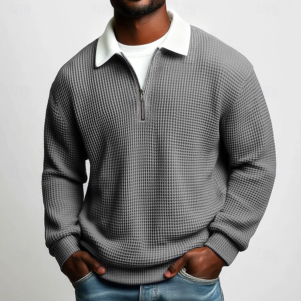 Hombre Camisetas polo con diseño de gofre Calle Casual Cuello Vuelto Manga Larga Moda Ocio Bloque de color Cerrar Retazos Otoño Primavera & Otoño Todas las Temporadas Ajuste regular Azul Púrpura 2026 - $25.99 –P6