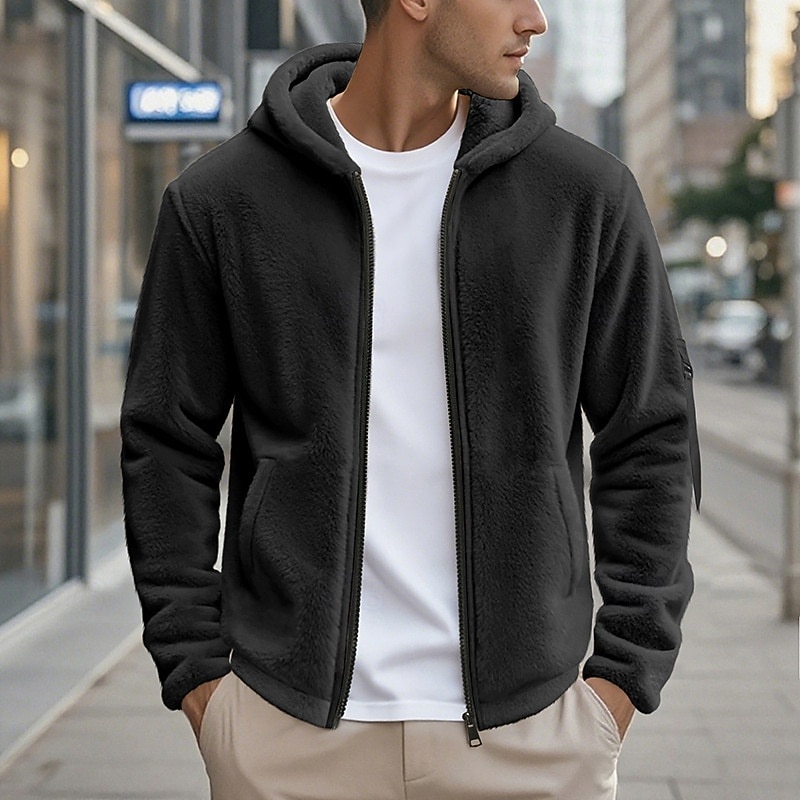 Men's Winter Coat Teddy Coat Casual Jacket Outdoor Casual Thermal Warm Pocket Full Zip Fall Winter Plaid Streetwear Sports & Outdoors Hooded Regular Dark Gray Black Navy Blue Khaki Jacket 2026 - $33.99 –P12