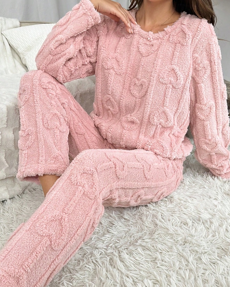 Damen Schlafanzug Freizeitkleidung Schlafanzug Set Lässig Einfarbig Elastischer Bund Hose Heim Täglich Bett Langarm Rundhalsausschnitt Rosa Herbst Winter Lässiger Schnitt 2026 - $42.99 –P3