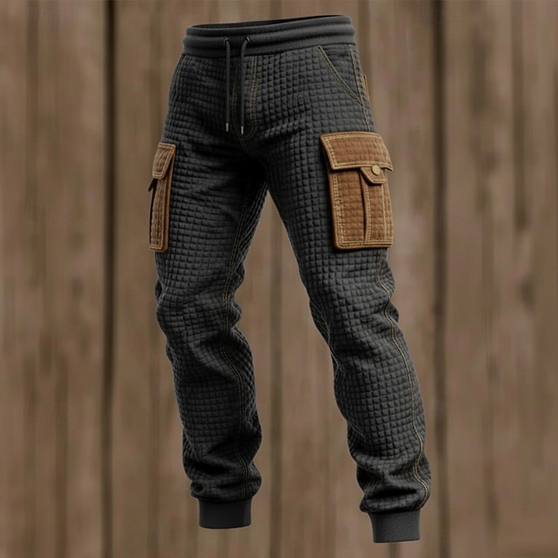 Homens Waffle Calças Cargo Corredores Calças Calça casual Patchwork Bolsos Cintura elástica Bloco de cor Conforto Comprimento total Ao ar livre Casual Diário Férias Moda Preto Micro-Elástica de 2025 por $29.99 –P1