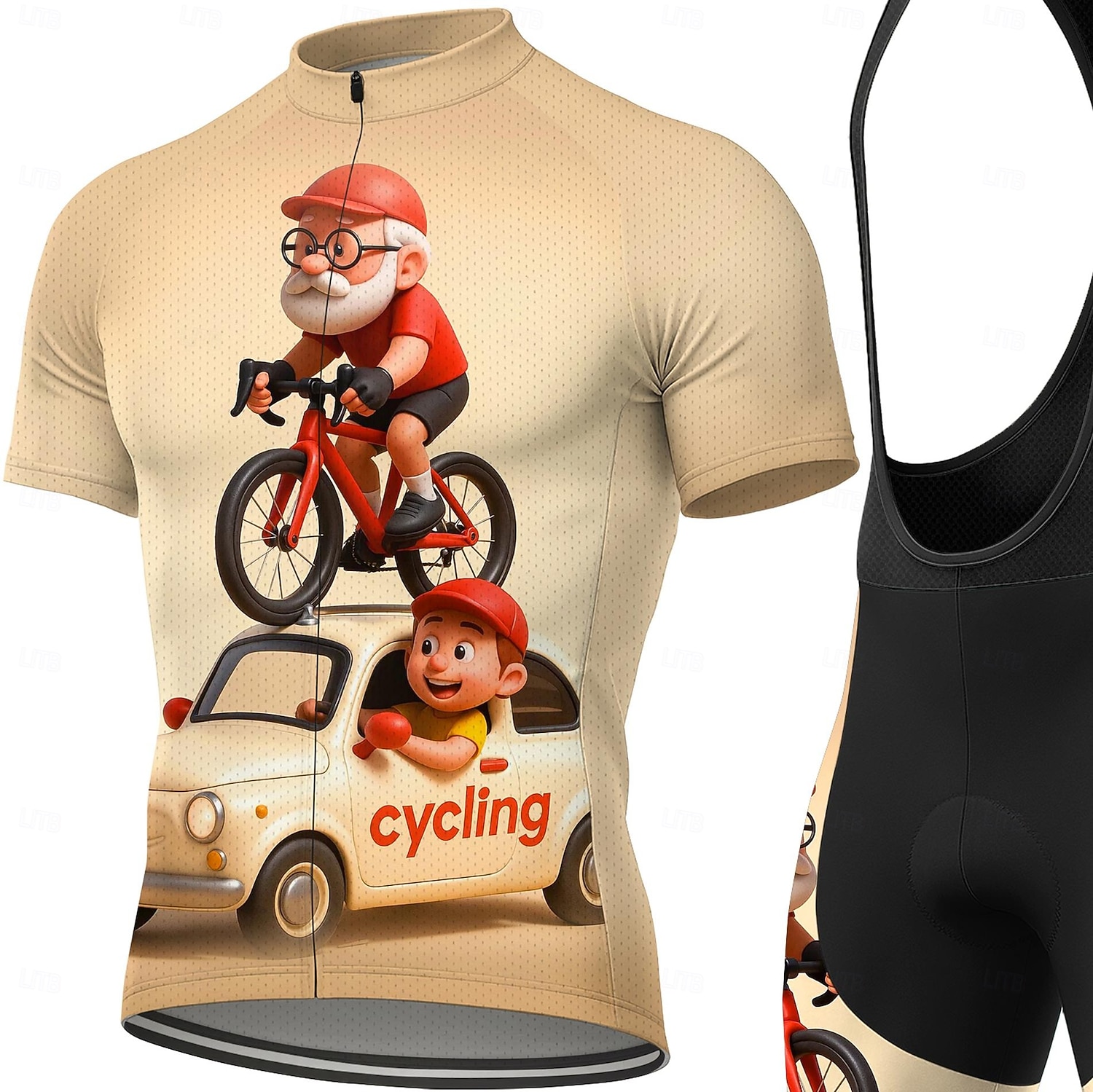 Hombre Maillot de Ciclismo Maillot de ciclismo con culotte corto con tirantes Manga Corta MTB Bicicleta Montaña Ciclismo Carretera Verano Primavera Café Caricatura Geométrico Cosecha Bicicleta Filtro 2026 - $49.99 –P3