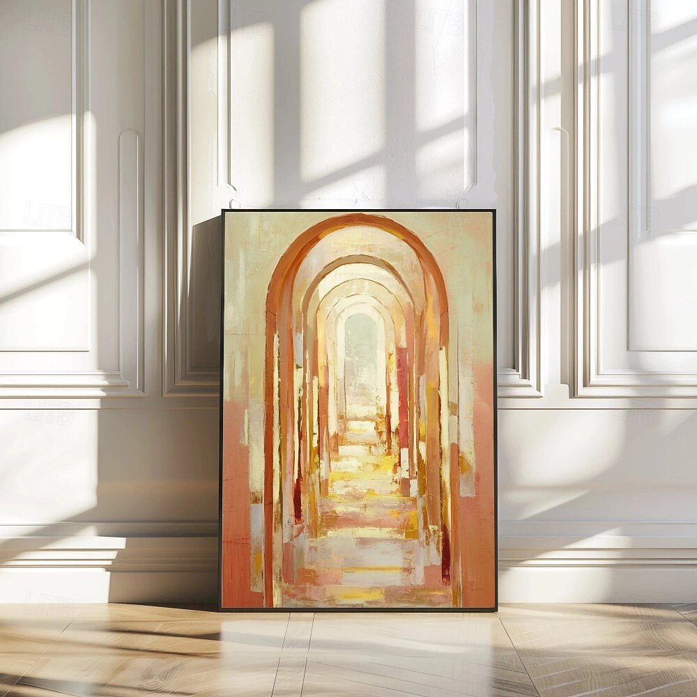 Handgemaltes Ölgemälde auf Leinwand, abstraktes Motiv einer Bogentür, Golden Avenue, Kunst für die Heimdekoration, auf Keilrahmen gespannt / gerolltes, rahmenloses Gemälde 2025 - $51.99 –P1