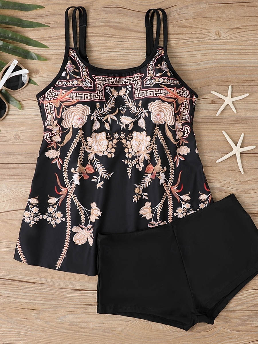 بدلة سباحة نسائية تانكيني قطعتين شورتات تحكم في البطن عالية الخصر نحيف بدون ظهر ملابس شاطئ إجازة مزينة بأنماط بيزلي برقبة على شكل حرف U بدون أكمام 2026 - $33.99 –P6