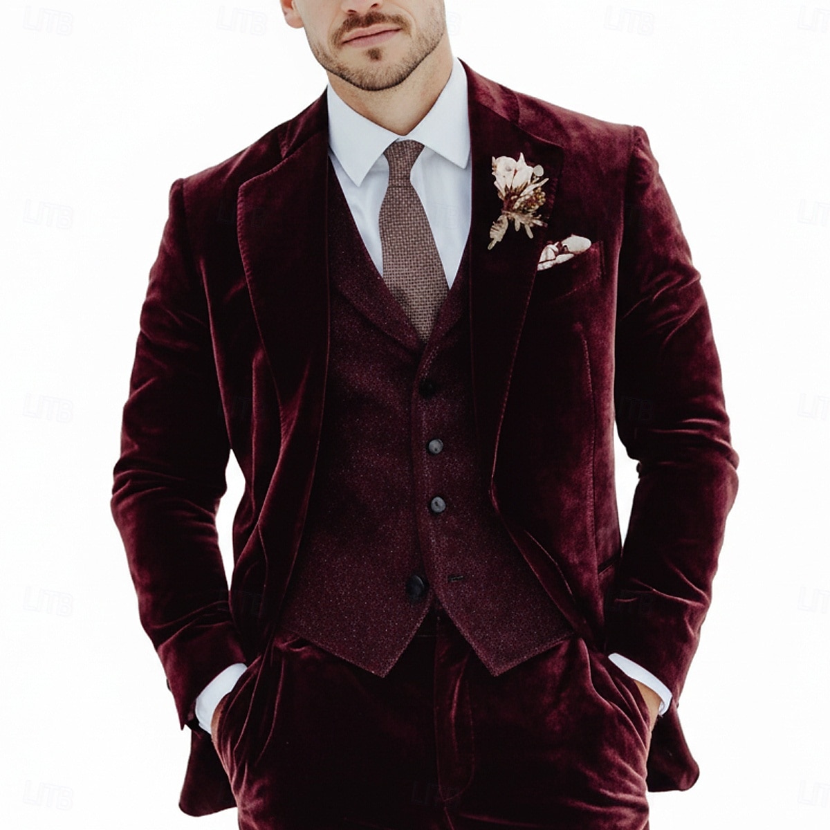 Uomo Smoking Abito di velluto Matrimonio in Spiaggia Matrimonio primaverile Nero Borgogna Primavera & Estate Tuta Bavero classico Affari Formale Tinta unita Vestibilità su misura 2 pezzi Monopetto del 2026 a $119.99 –P6