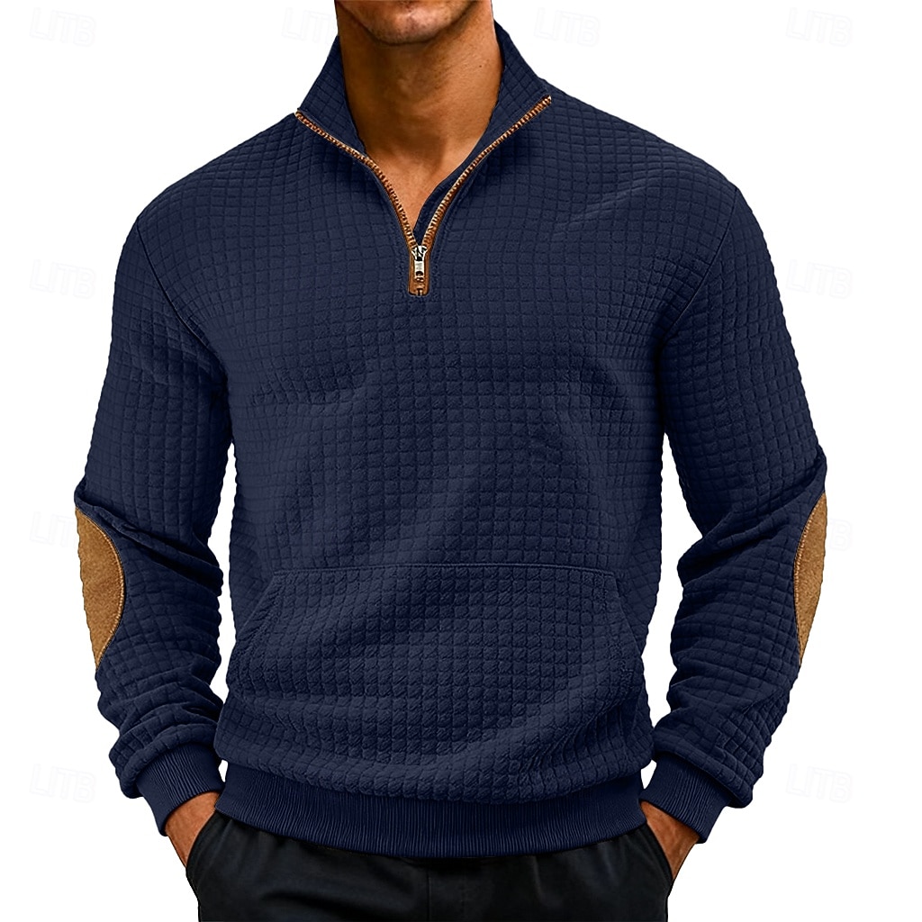 Herren Zip Up Sweatshirt Waffel-Sweatshirt Pullover Schwarz Weiß Marineblau Khaki Dunkelgray Halber Reißverschluss Einfach Reißverschluss Tasche Arbeit Sport & Outdoor Lässig ohne Druck Aktiv Vintage 2026 - $28.99 –P18