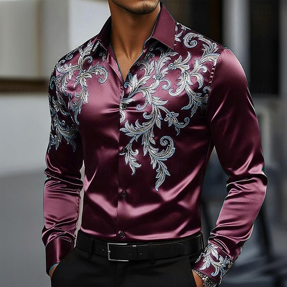Men's Floral Print Ethnic Flowers Shirt Satin Shirt Dress Shirt Long Sleeve Vintage Retro Vacation Dailywear Summer Spring Fall Turndown 3D Print Button Up Shirts Blue Dark Red Dark Green Green 2026 - $29.99 –P3
