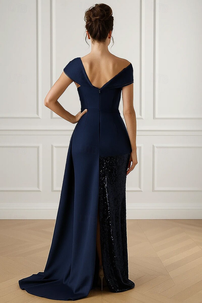 Schlauchkleid Bodenlange Schleppe Abendkleid Ballkleid mit Überrock Festliche Kleidung Elegant Promi-Stil Ärmellos Schulterfrei Gartenparty Hochzeit Stretch Satin Paillettenbesetzt mit Falten 2026 - $149.99 –P2