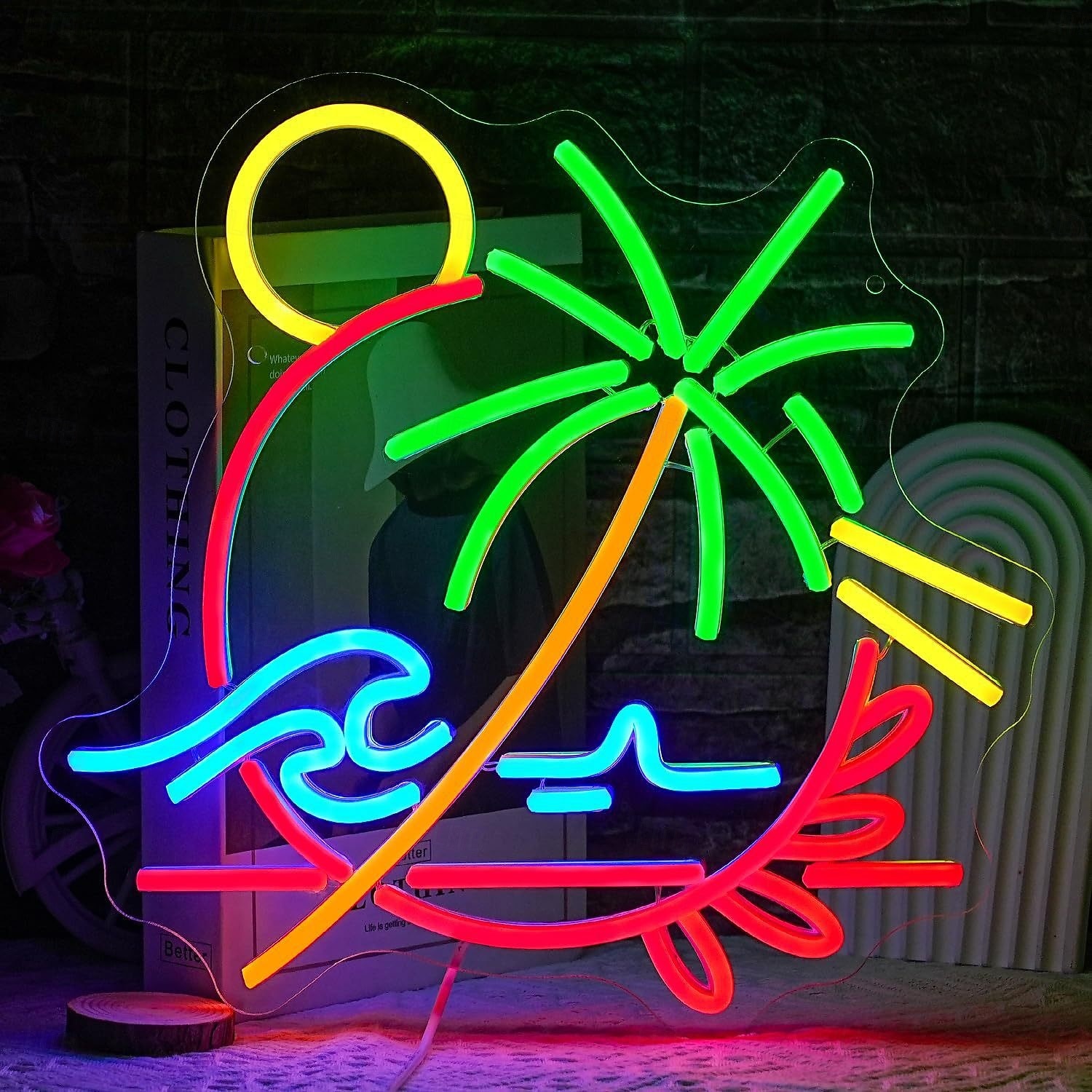 Enseigne lumineuse tropicale néon USB palmier coucher de soleil pour décoration murale, enseignes lumineuses LED colorées pour bar, chambre, bar, restaurant à thème plage, décoration de fête de 2026 ? $39.43 –P4
