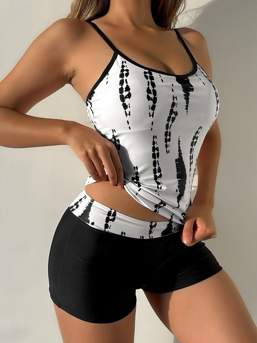 Dámské tankini dvoudílné plavky nabírané vysoký pas kontrola břicha vysoký pas štíhlé bez zadního dílu plážové oblečení květinový U krk bez rukávů 2026 - $25.99 –P9