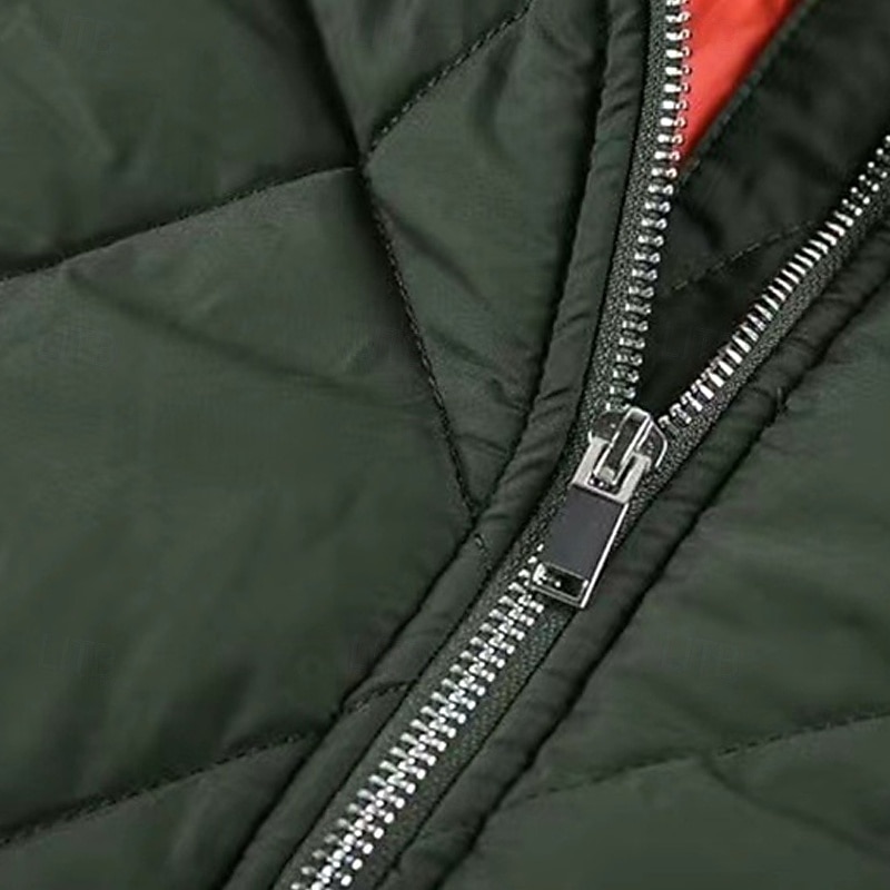 Herr Vinterkappa Pufferjacka Quiltad jacka Vadderad Ficka Polyester Utomhus Ledigt Dagligen Normal Mode Streetwear Håller värmen Vattentät Vinter Ensfärgat Svart Vinröd Marinblå Grön Pufferjacka 2026 - $60.99 –P6