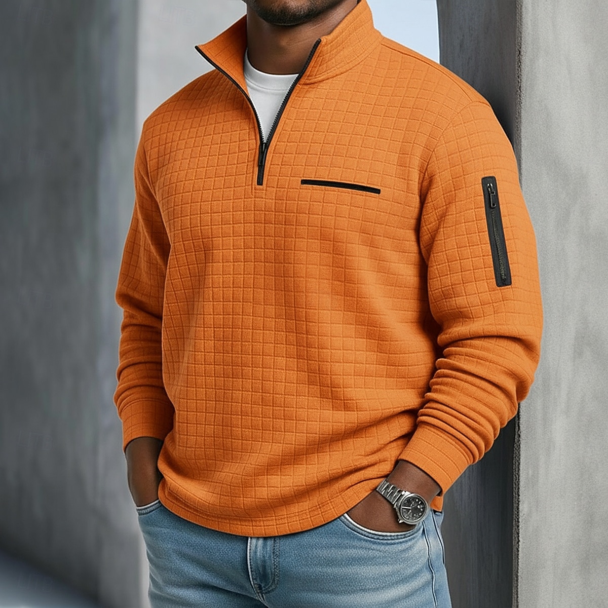 Męskie Koszulki polo waflowe Teksturowany Codzienny Sport i turystyka Quarter Zip Długi rękaw Moda Wygodny Zapiąć na zamek błyskawiczny Kieszeń Jesień i zima Wiosna i jesień Między sezonami Czarny 2026 - $24.99 –P7