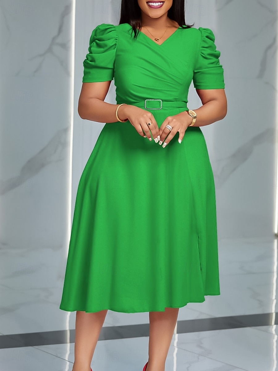 نسائي فستان ميدي فستان اسود فستان الحفلة أنيق موضة الحديث المكتب حفلة كوكتيل عادي سهل كم قصير V رقبة أزرق أسود أحمر أخضر الربيع الخريف الشتاء 2026 - $39.99 –P9