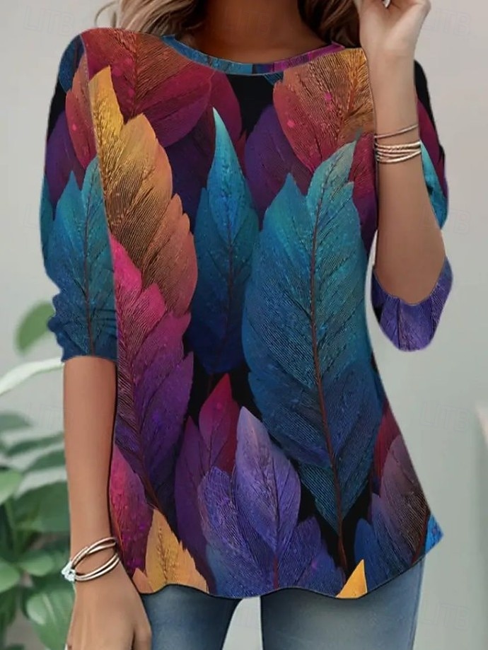 Dámské tričko grafický květinový rostliny vintage móda stylové dlouhý rukáv crew neck kulatý výstřih pravidelné topy každodenní víkendový potisk hnědá jaro podzim zima 2026 - $24.99 –P4