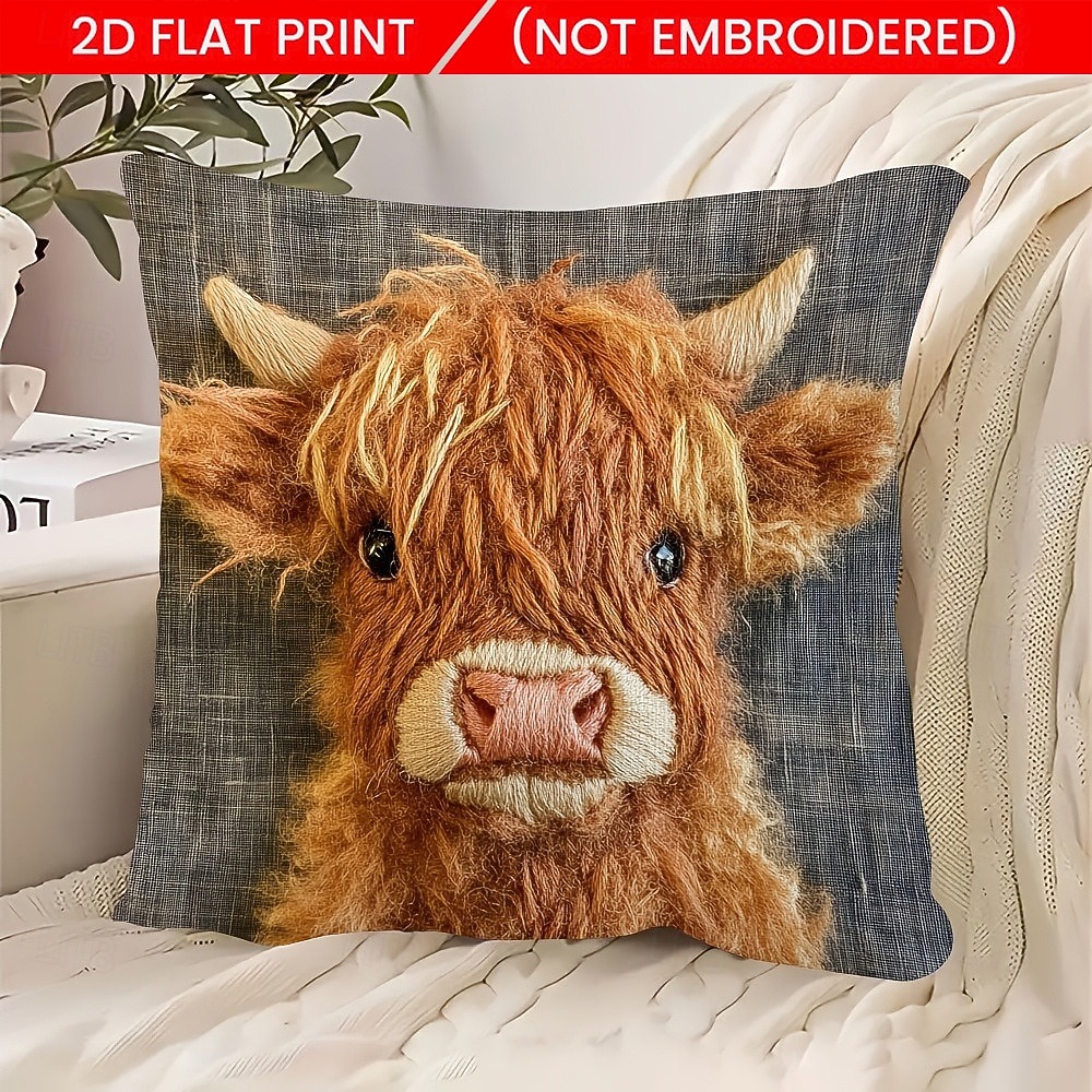 Highland Cow Pillow Covers 2D Flat Print Cute Calf Plush Cushion Covers Soft Short Velvet Decorative Throw Pillowcase for Sofa Couch Living Room Home Farmhouse Decor 2026 - $7.99 –P7