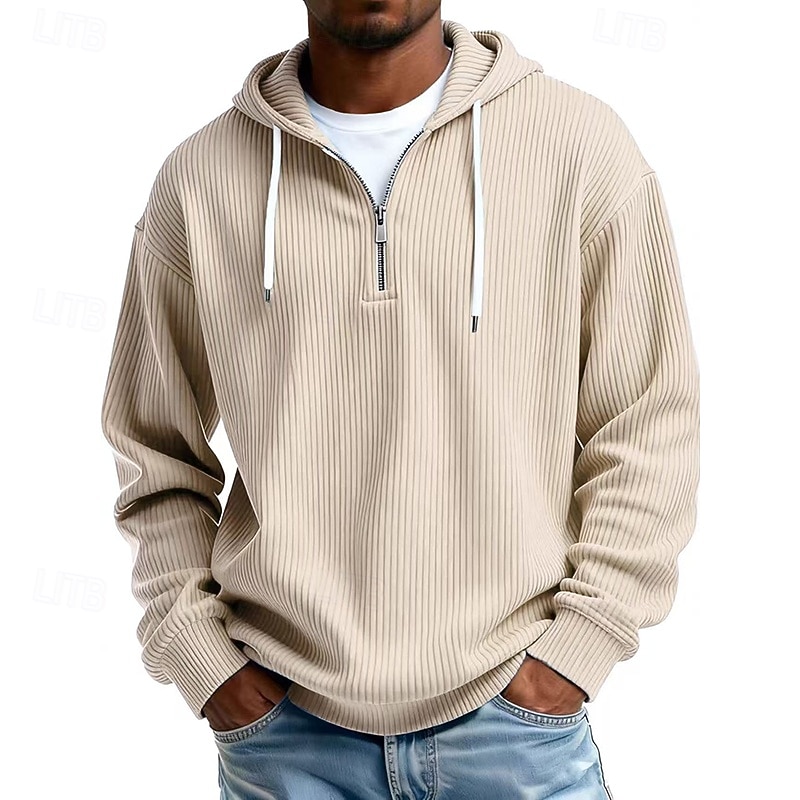 Férfi Kapucnis felsőrész Kordbársony Pulóver kapucnis pulóver Negyed cipzáros kapucnis pulóver Sárgabarack Vörösbor Fekete Fehér Világoszöld Kapucni Sima Cipzár Texturált Hétköznapi Napi Sport 2026 - $34.99 –P9