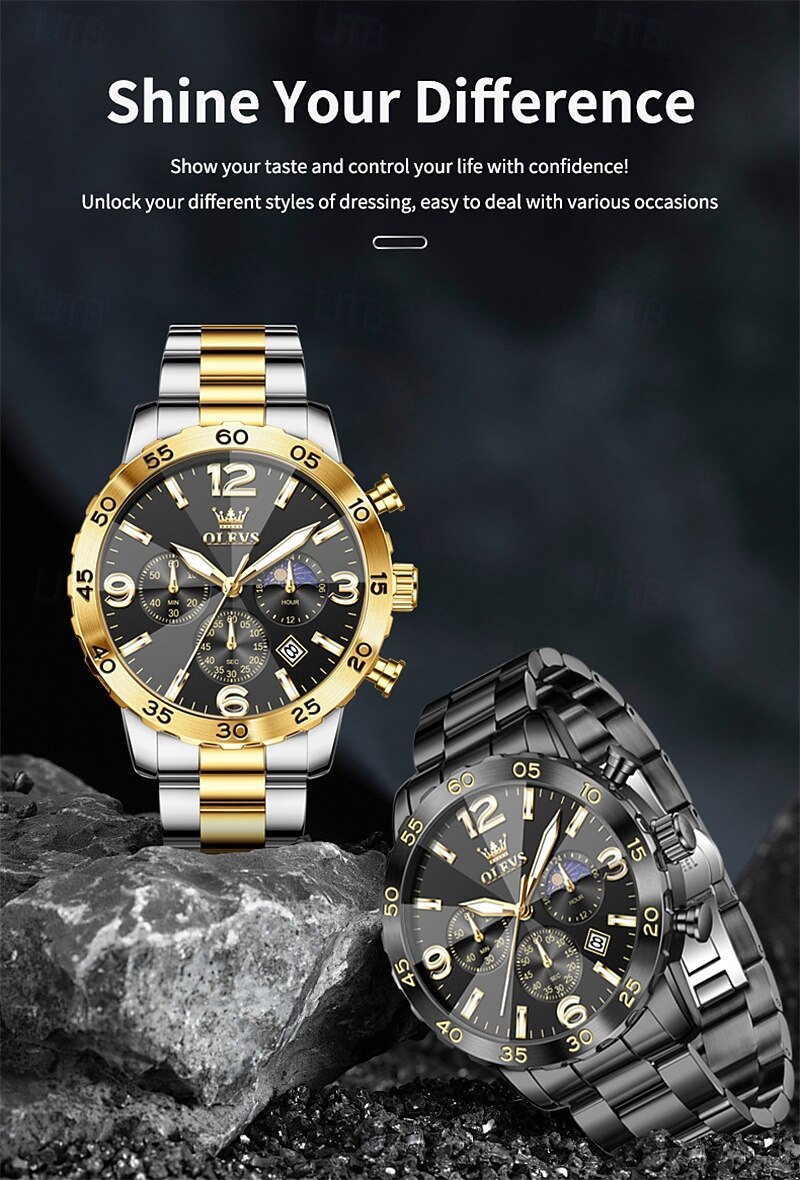 The New Olevs Men'S Business Watch Features A Luminous Moon Phase Calendar Small Three-Hand Multi-Functional Digital Large Dial Quartz Watch Which Is A Fashionable Casual Waterproof And Sporty Me 2025 - $34.99 –P6