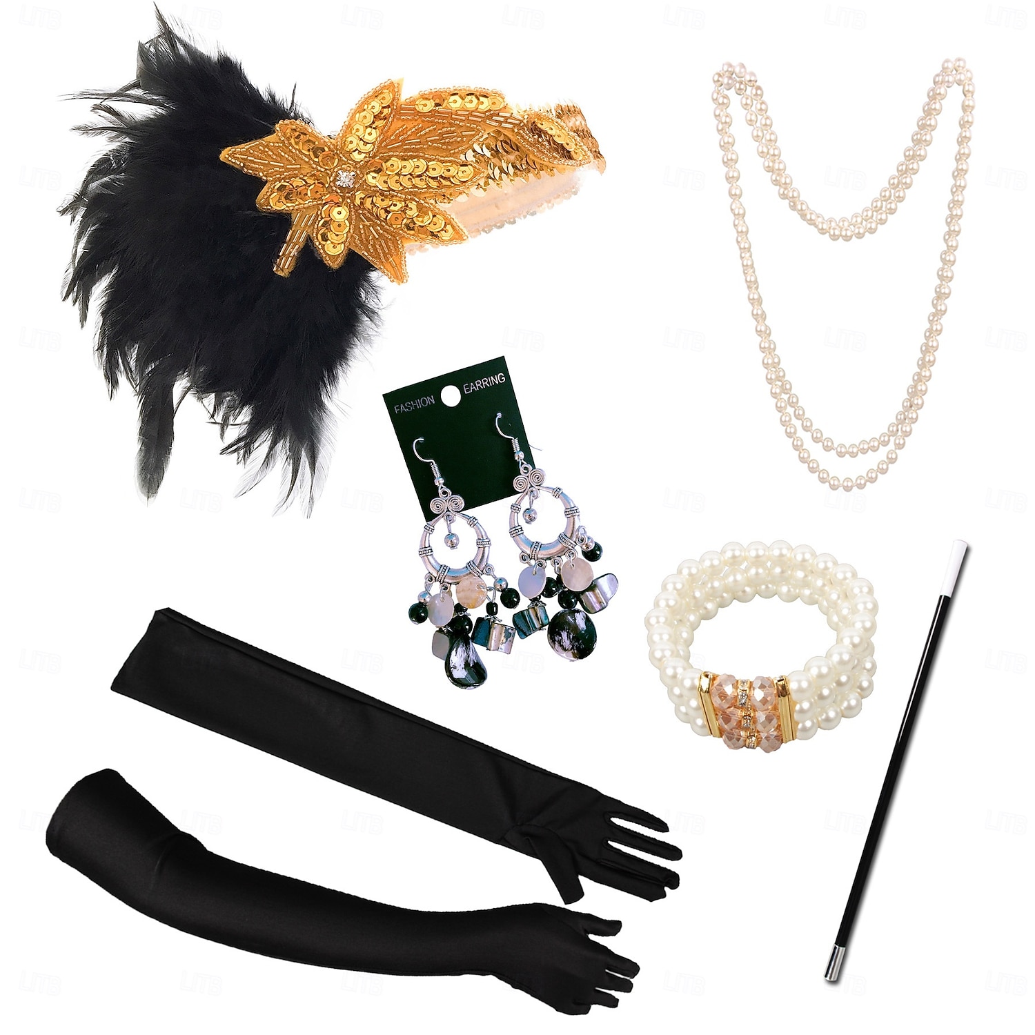 Conjunto Rugido 20s 1920s Retro Antiguo Diadema de estilo flapper Para la Cabeza Conjunto de accesorios El gran Gatsby Chica de la aleta Pluma Disfraz Mujer Navidad Carnaval Mascarada Fiesta temática 2026 - $22.05 –P7