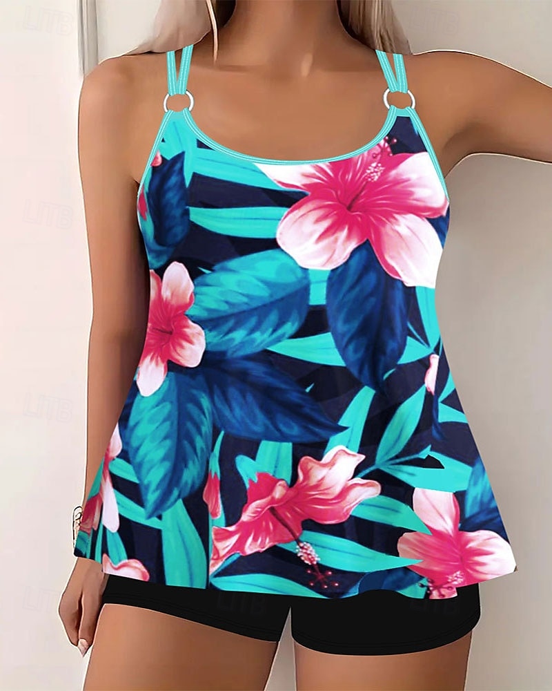 Femmes Maillots de Bain 2 pièces Shorts Maillot de bain Dos nu Vacances Tenues de plage Fleuri Graphique Col rond Sans manches Maillots de bain de 2026 ? $28.99 –P8