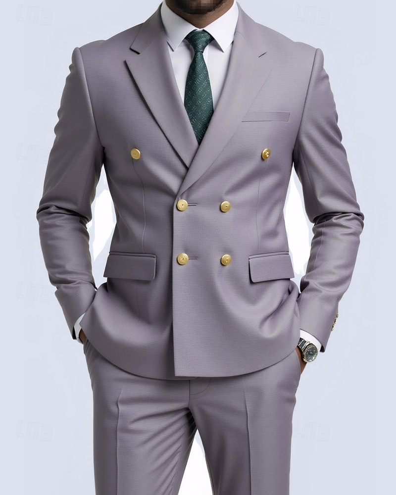 Herre Blazer + kjolebukser Blazer drakter Virksomhet Cocktailfest Bryllupsfest 2 deler Mote Fritid Vår Høst Polyester عادي Lomme Knapper Bekvem Dobbeltkneppet Blazer Blå Mørkegrå Svart Hvit 2025 - $114.99 –P3