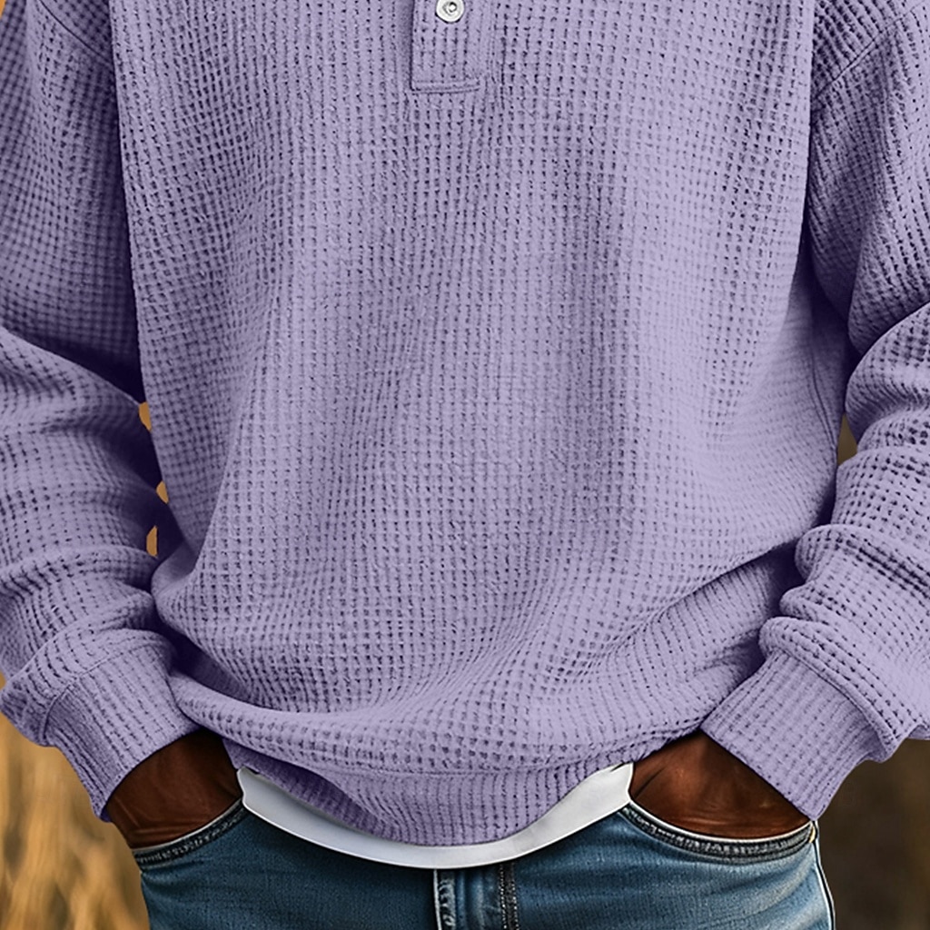 Per uomo Magliette Polo a Nido d'Ape Testurizzato Casuale Vacanza Collo ripiegato Manica Lunga Moda Tinta unica Semplice Bottoni Puro Autunno Primavera & Autunno Vestibilità regolare Nero Verde del 2026 a $13.99 –P4