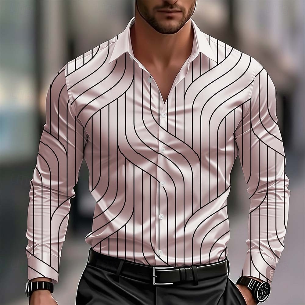 Men's Geometric Pattern Waves Abstract Art Shirt Satin Shirt Dress Shirt Long Sleeve Business Casual Vacation Dailywear Summer Spring Fall Turndown 3D Print Button Up Shirts Blue Black White Yellow 2025 - $27.99 –P3