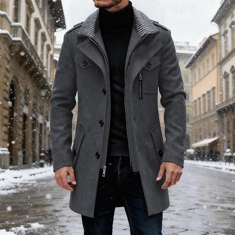 Per uomo Cappotto Invernale Cappotto di lana Cappotto Trench All'aperto Casuale Autunno Inverno Misto lana Calore Termico Capispalla Abbigliamento Moda Streetwear Semplice Tasca Collo ripiegato del 2026 a $72.99 –P10