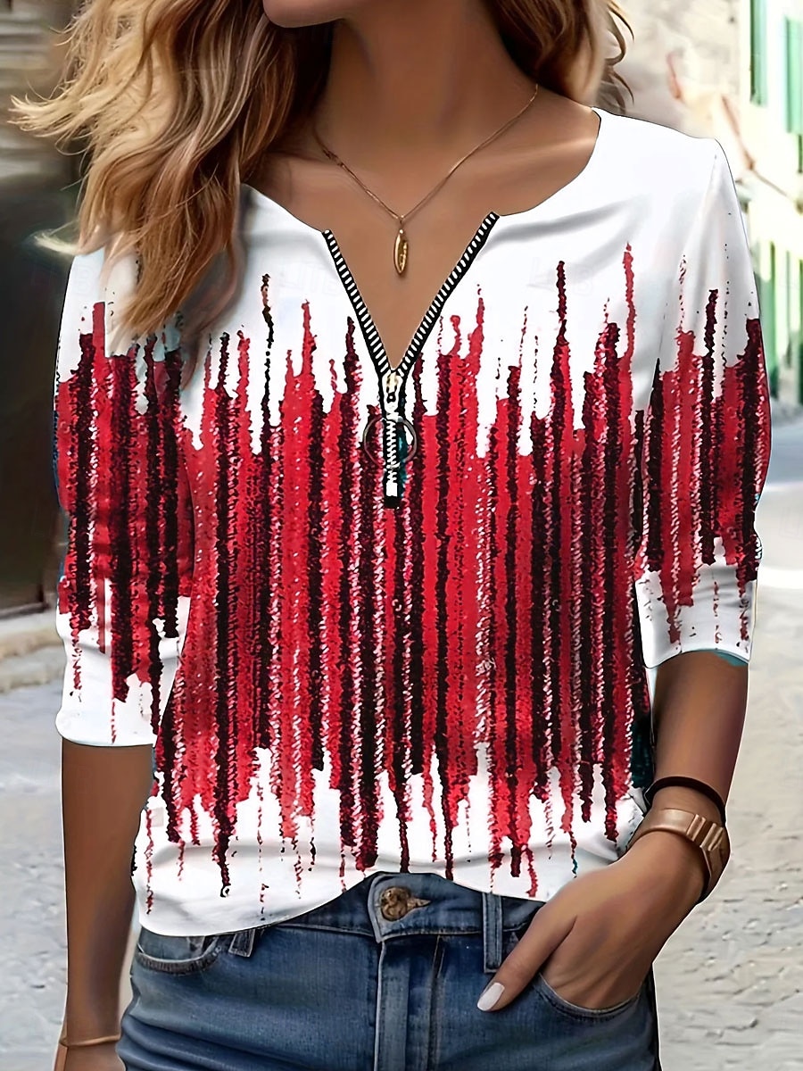 Γυναικεία Μπλουζάκι Φερμουάρ Στάμπα Ombre Γραφική Βίντατζ Μοντέρνα Στυλάτο Μακρυμάνικο Στρογγυλή Ψηλή Λαιμόκοψη Κανονικά μπλουζάκια Καθημερινά Θαλασσί Ρουμπίνι Βυσσινί Πράσινο του τριφυλλιού 2026 - $25.99 –P1