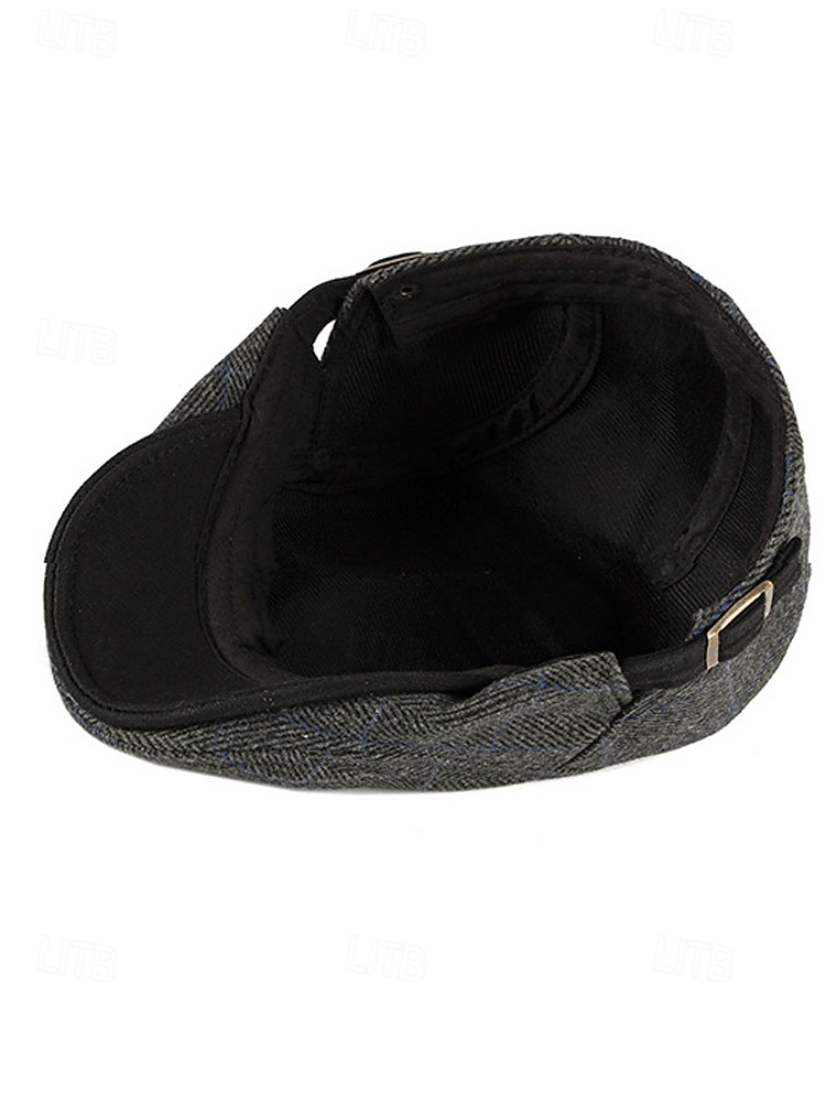 כובע שטוח וינטג' לגברים מפוליאסטר, עיצוב משובץ, זמין במגוון צבעים, כובע קז'ואל ואופנתי לסתיו ולחורף 2026 - $11.99 –P5